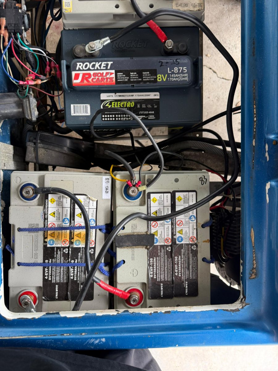 Old lead-acid golf cart battery bank